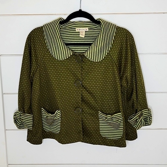 FOREVER large adorable two toned green jacket with stripes and dots - Picture 1 of 4